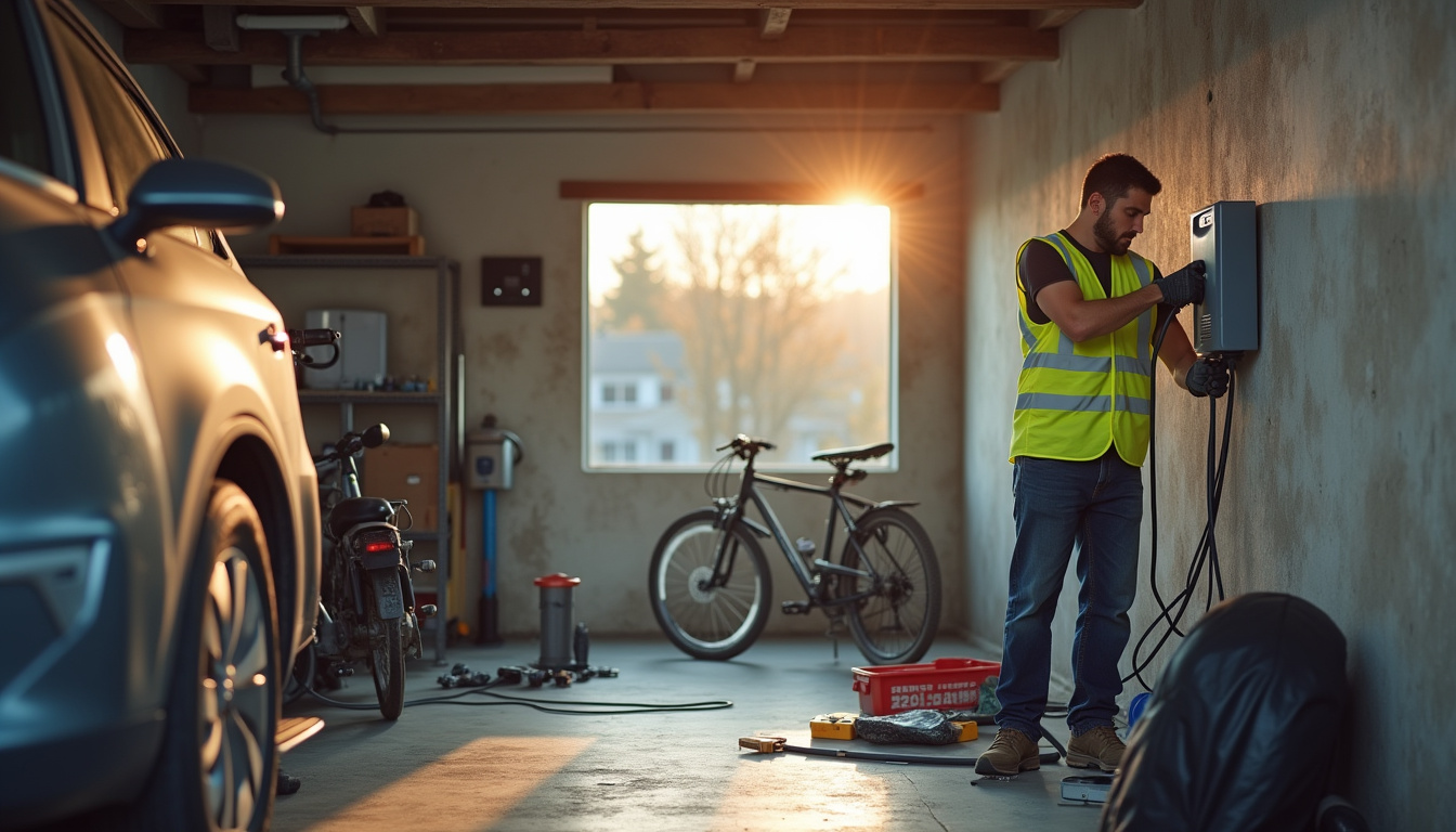 Électricien IRVE en train d'installer une borne de recharge dans un garage à Unverre