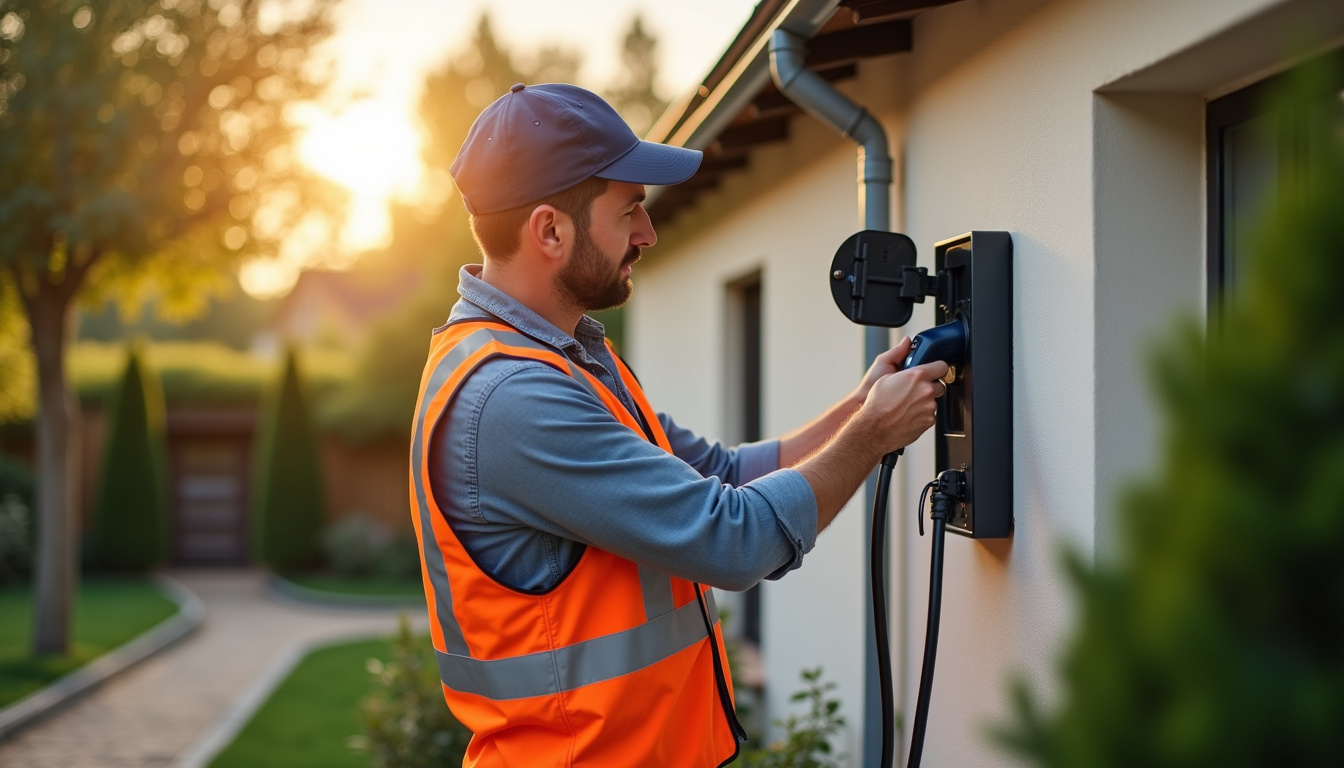 Électricien IRVE en train d'installer une borne de recharge dans une maison à Sermaize-les-Bains