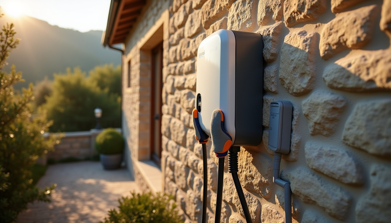 Électricien IRVE en train d'installer une borne de recharge dans une propriété à Berre-les-Alpes