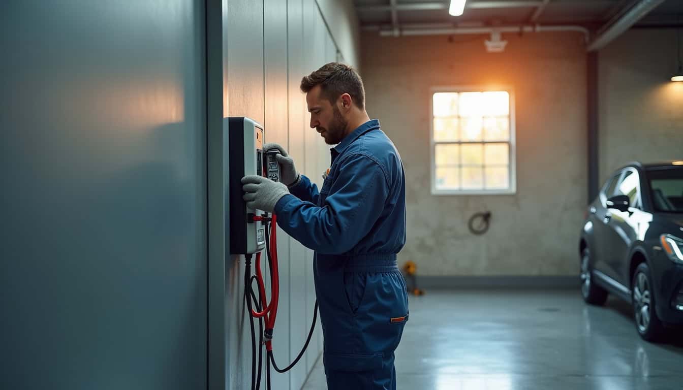 Électricien professionnel en train d'intervenir sur une installation électrique domestique