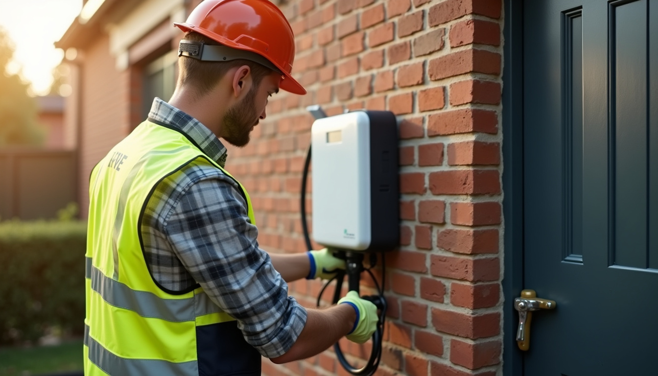 Électricien qualifié IRVE en train d'installer une borne de recharge à Tigery