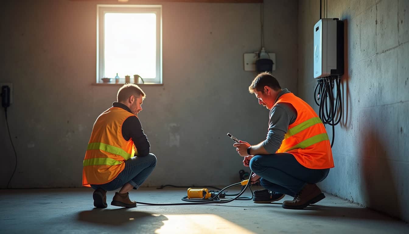 Électricien qualifié IRVE en train d’installer une borne de recharge dans un garage à Saint-Étienne-de-Tinée