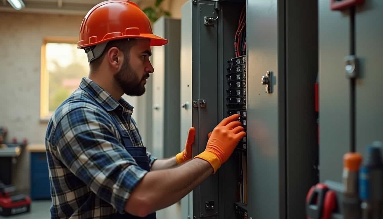 Électricien réalise un diagnostic électrique avant installation d'une borne de recharge à Grignon