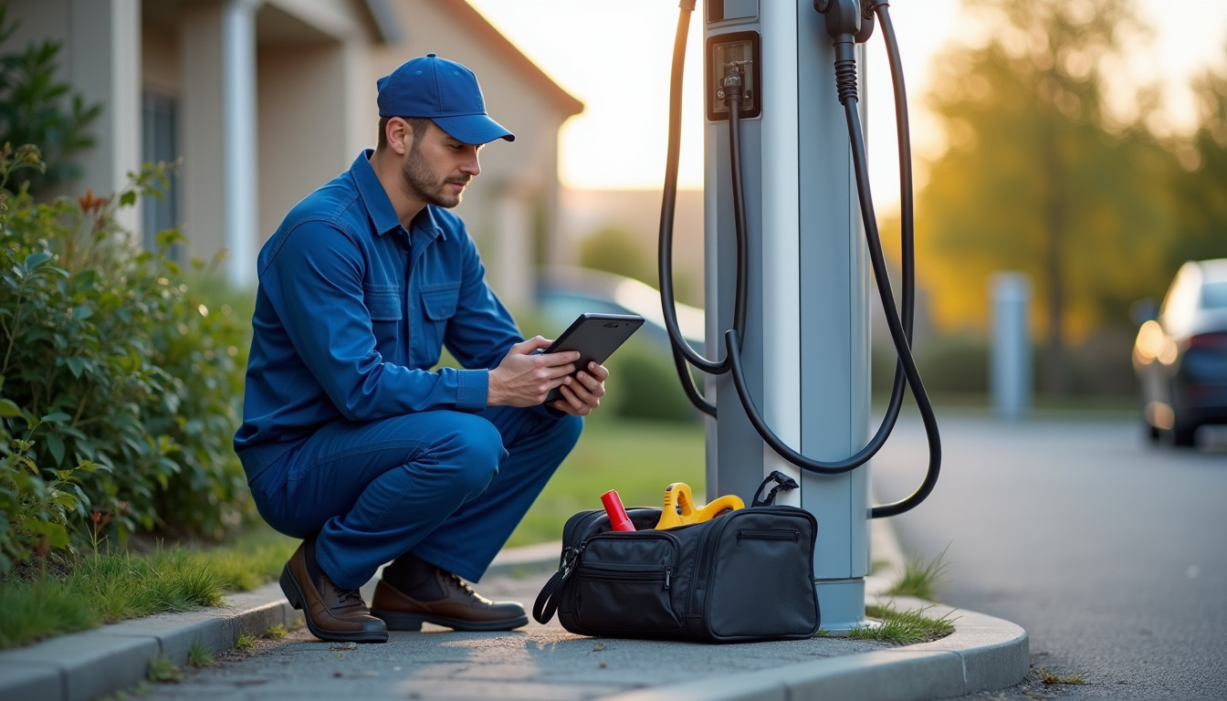 Entretien régulier d'une borne de recharge électrique par un technicien