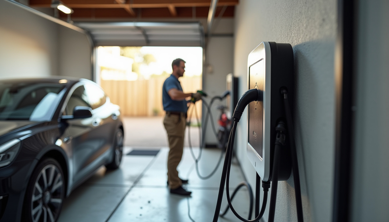 Étape de montage d'une borne de recharge murale dans un garage à La Cerlangue