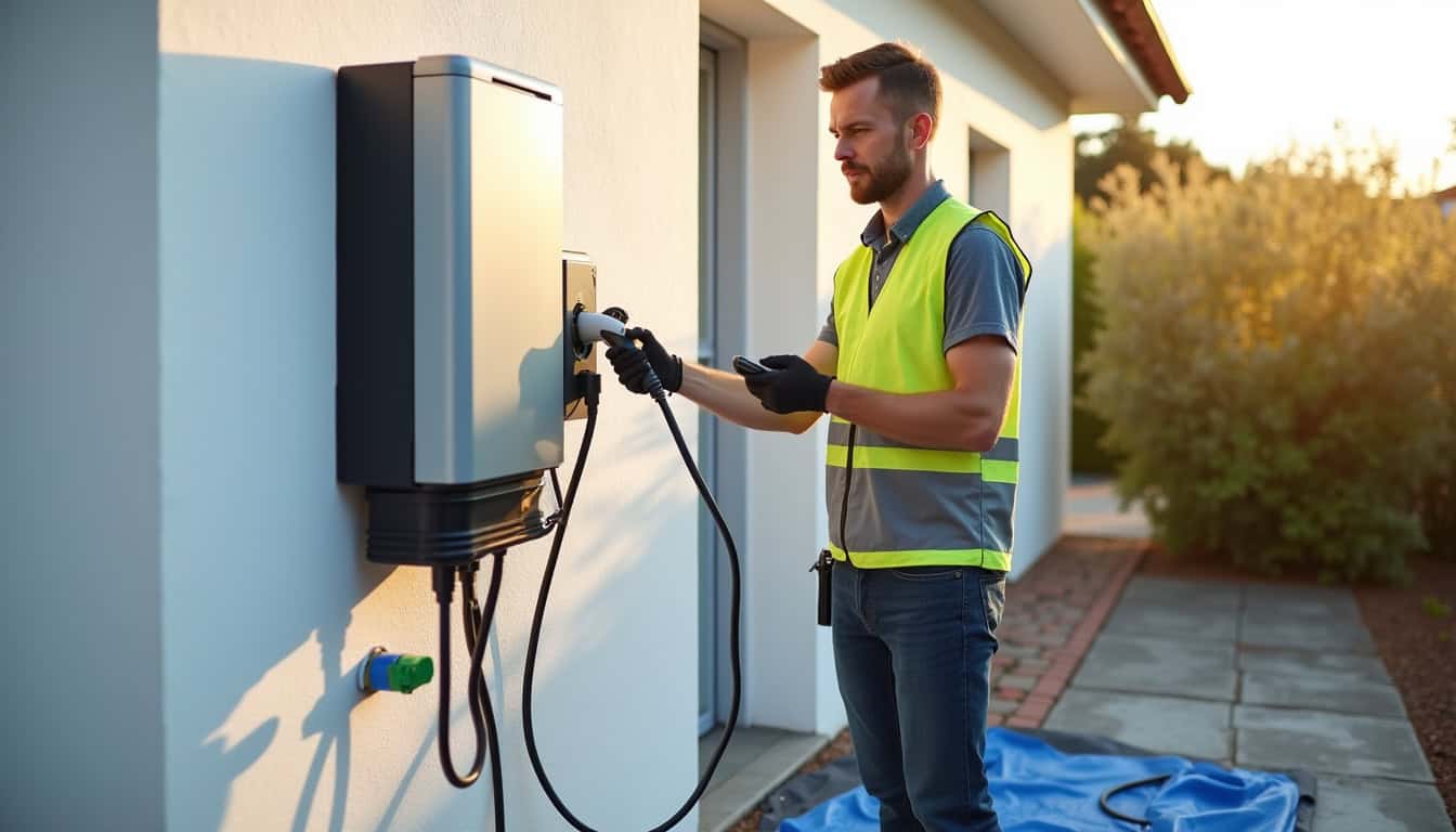 Étapes de l'installation d'une borne de recharge électrique par un technicien certifié IRVE à Vendémian
