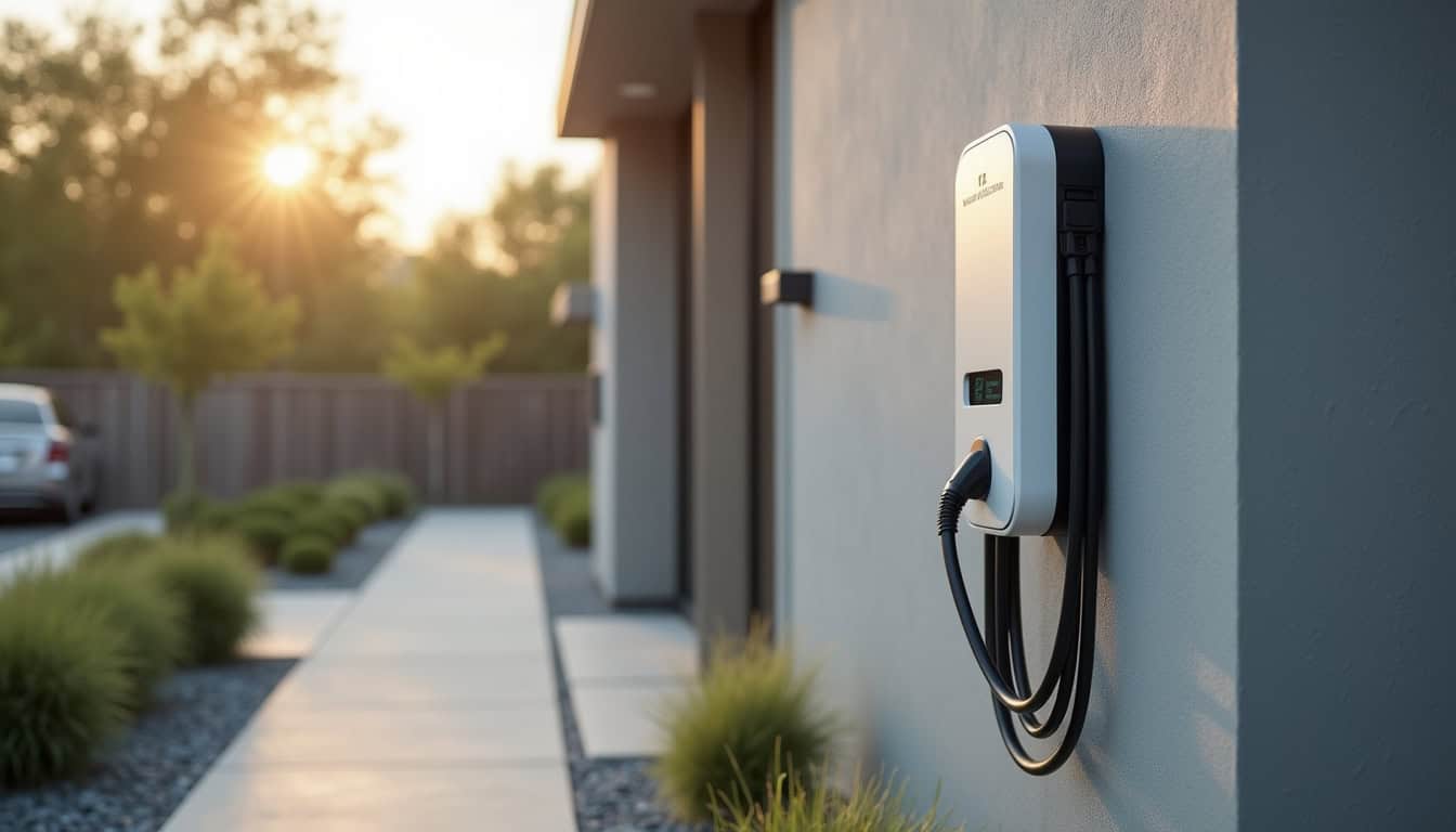 Exemple de borne de recharge de niveau 2 installée sur un mur extérieur