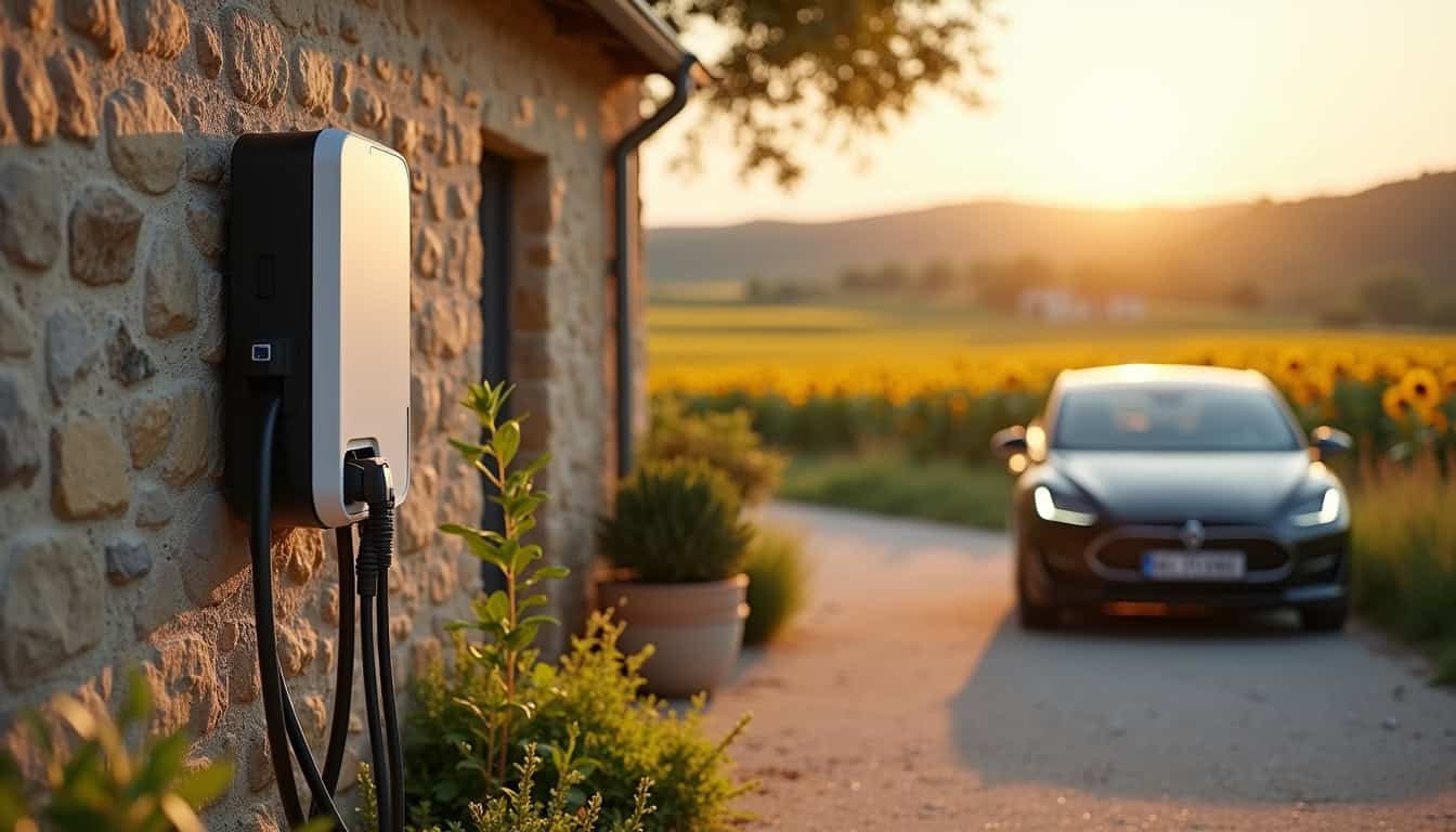 Exemple de borne de recharge installée devant une maison en Charente