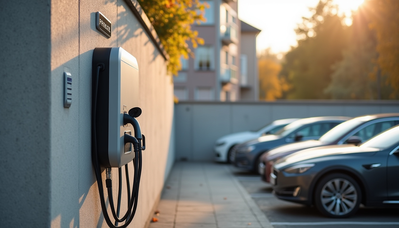 Exemple de borne électrique installée sur un parking en copropriété à Ostheim