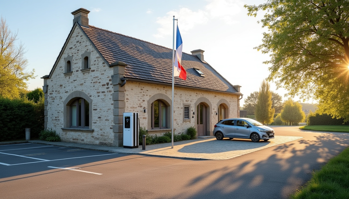 Façade de la mairie d’Is-sur-Tille avec une borne électrique visible sur le parking