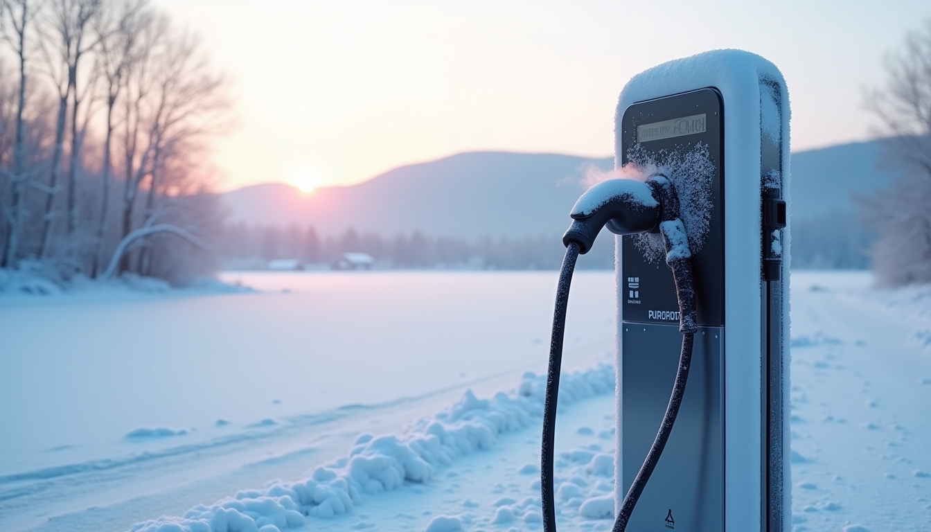 Fonctionnement d'une borne électrique en conditions hivernales à La Porte du Der