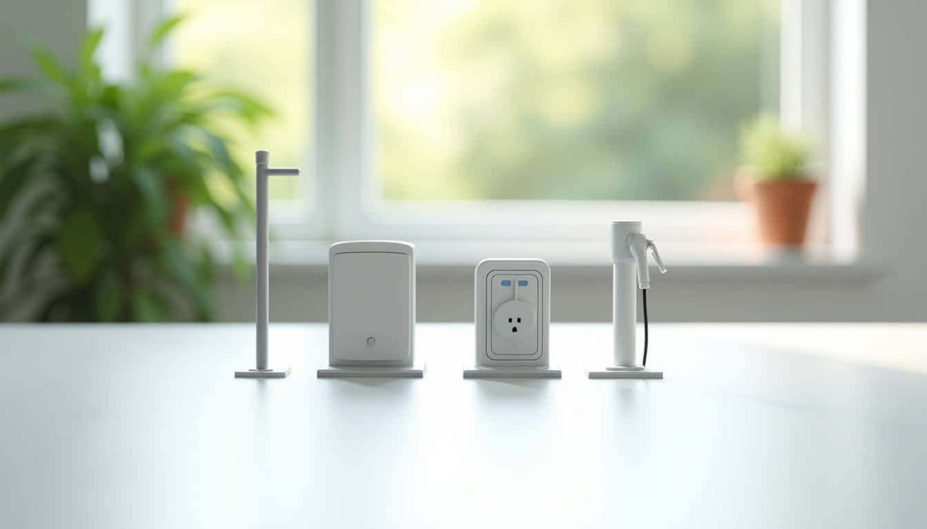 Illustration des différents types de bornes de recharge: wallbox, prise renforcée, borne publique