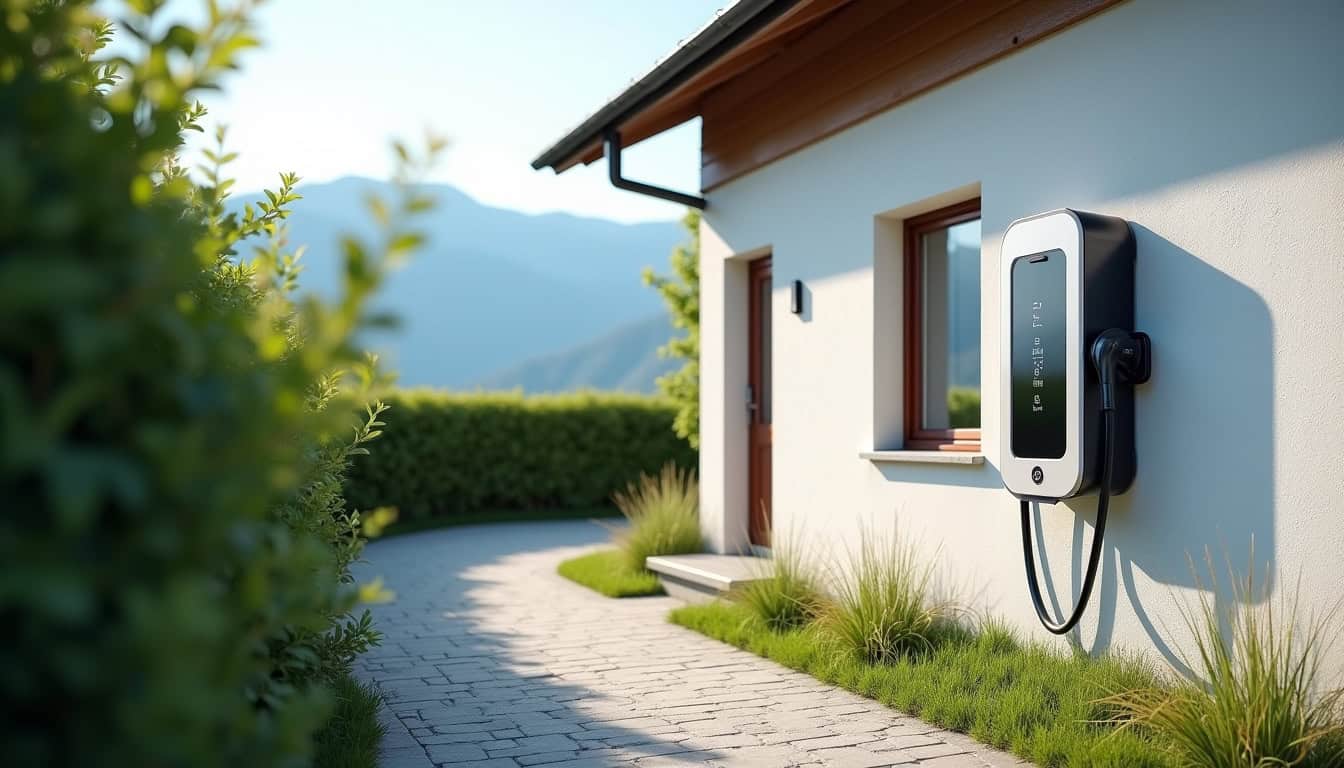 Illustration du positionnement d'une borne de recharge sur un mur extérieur à Échenevex