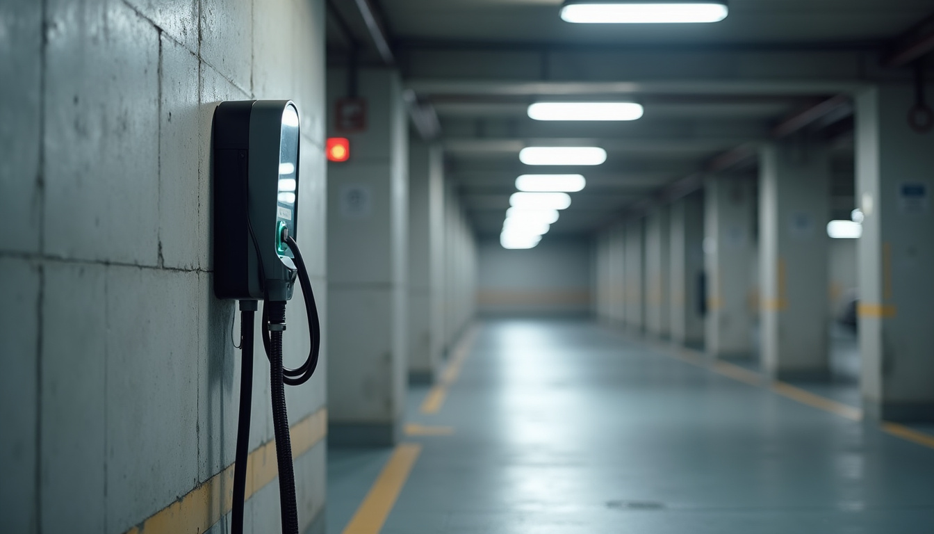 Illustration d'une borne de recharge installée dans un parking de copropriété