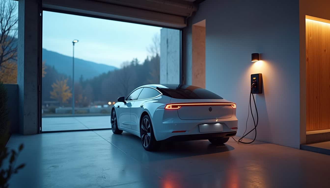 Illustration d'une voiture électrique en charge dans un garage à Cutry