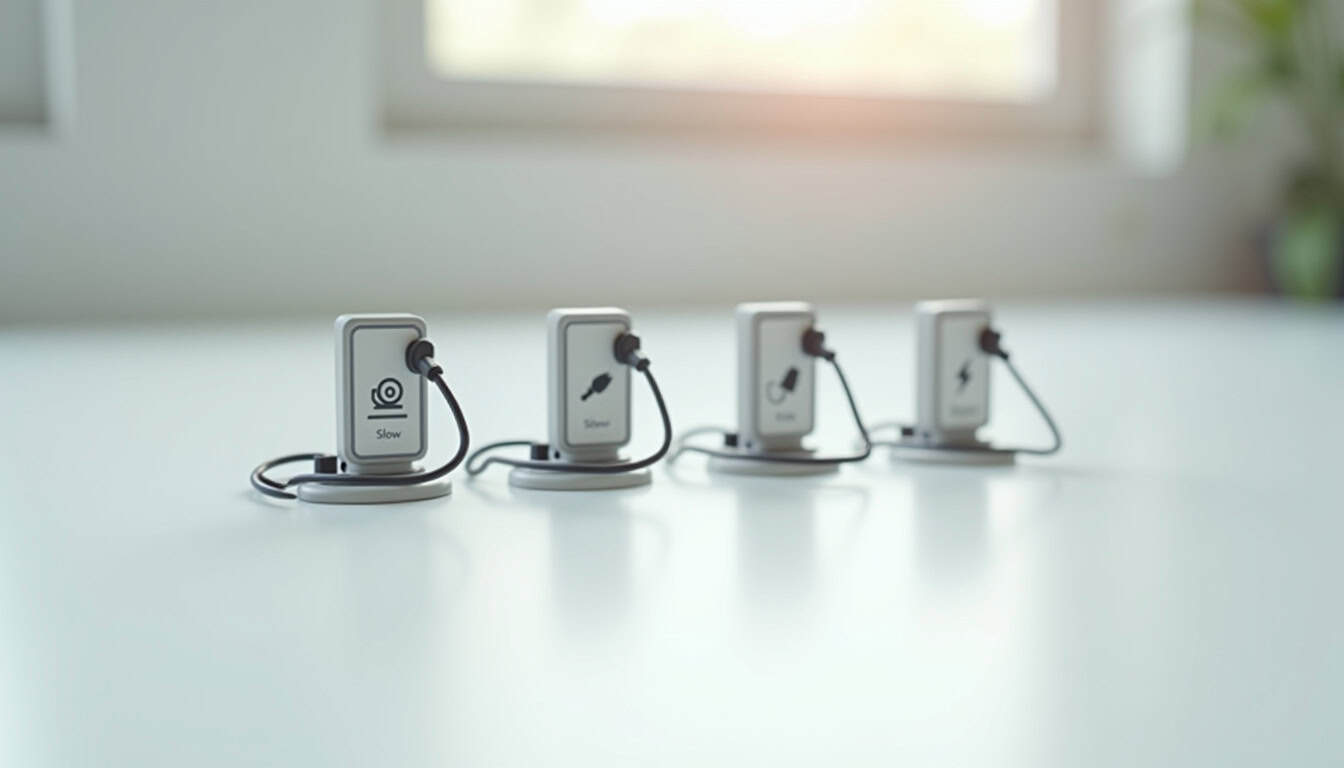 Infographie comparant les types de recharge: lente, accélérée, rapide et ultra-rapide
