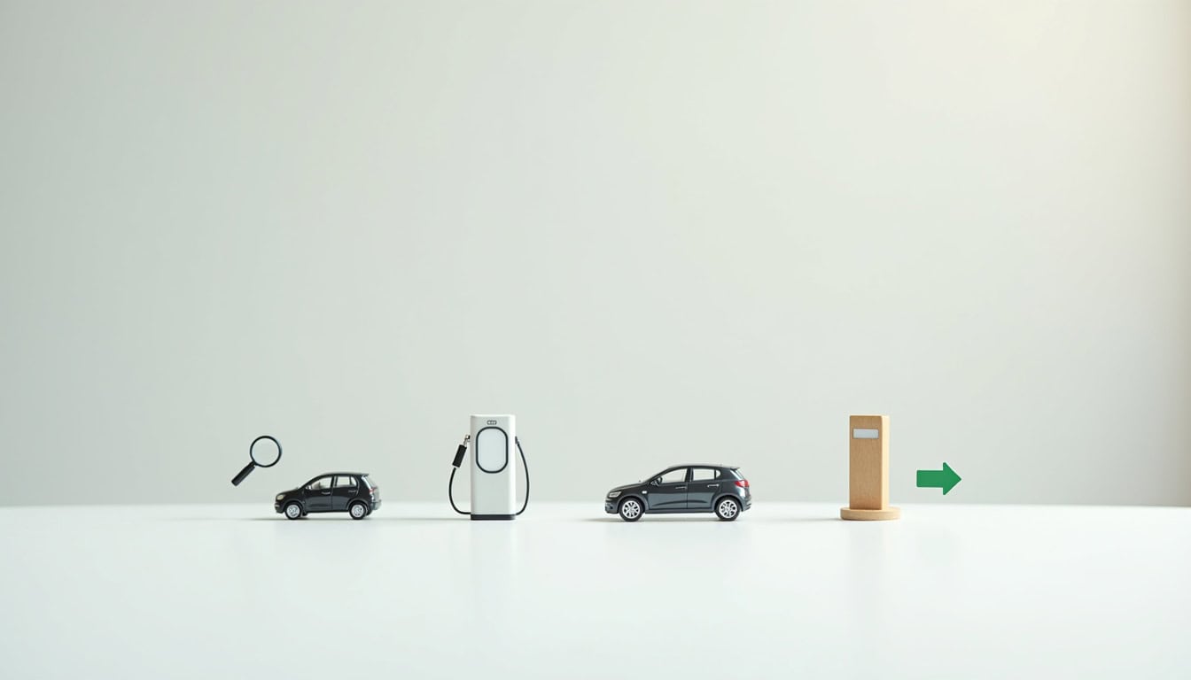 Infographie illustrant les étapes d'installation d'une borne de recharge à Périssac: diagnostic, choix de la borne, installation, mise en service