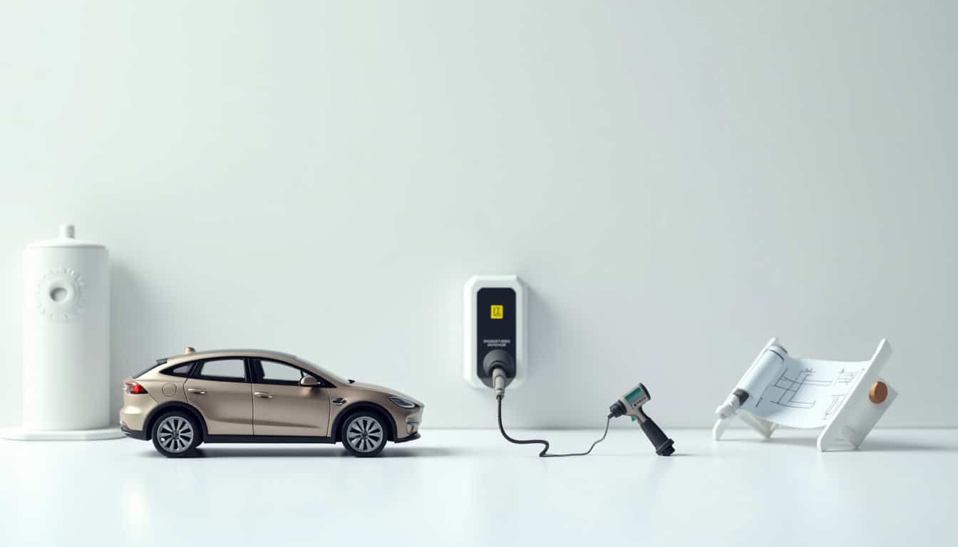 Infographie illustrant les étapes d'installation d'une borne de recharge électrique, du diagnostic au paramétrage