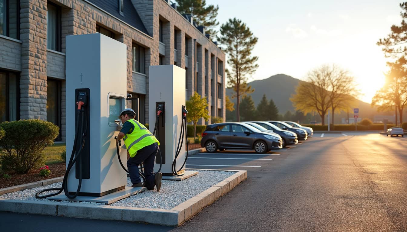 Installation de bornes de recharge dans un parking d'entreprise à Saint-Gildas-de-Rhuys