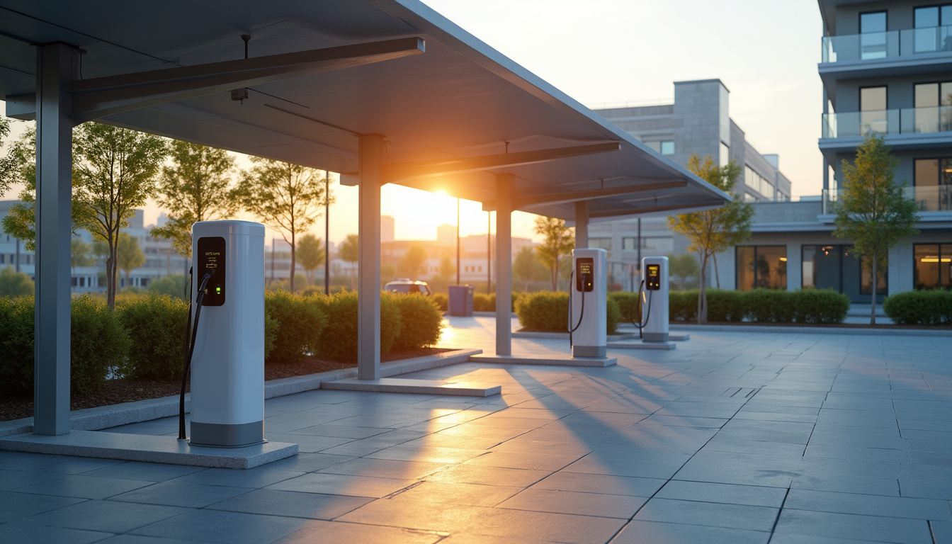 Installation de plusieurs bornes de recharge pour véhicules électriques dans un parking d'entreprise à Saint-Bonnet-de-Mure