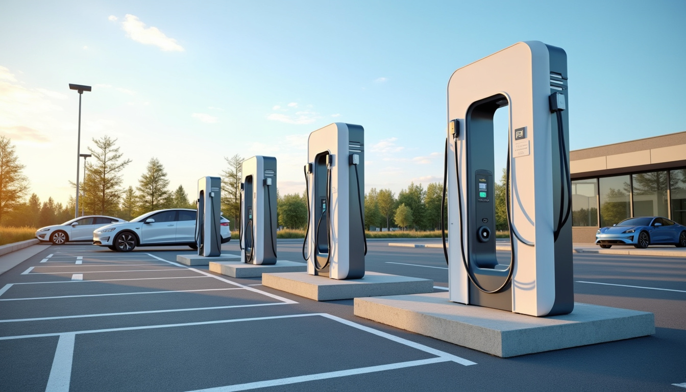 Installation de plusieurs bornes de recharge sur un parking d'entreprise à Conquereuil
