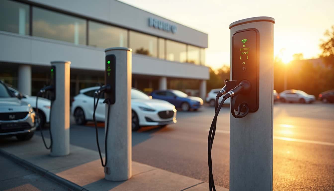 Installation de plusieurs bornes électriques sur un parking d'entreprise à Ézy-sur-Eure
