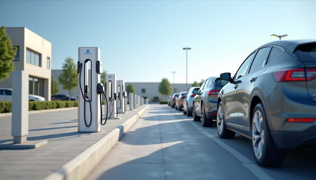 Installation de plusieurs bornes électriques sur un parking d'entreprise à Saint-Laurent-sur-Sèvre
