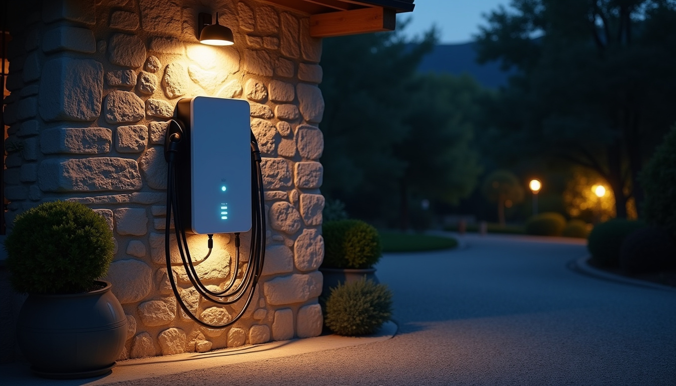Installation d'une borne de recharge dans un garage privé à Saint-Étienne-du-Grès, vue de nuit
