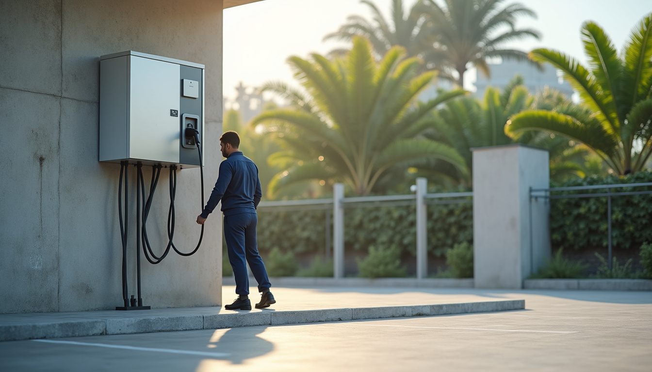 Installation d'une borne de recharge dans un parking collectif à Bouéni, avec câblage sécurisé et armoire électrique