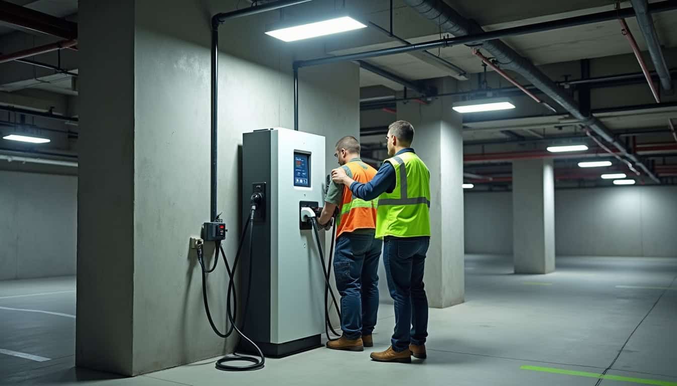 Installation d'une borne de recharge dans un parking collectif de copropriété à Boën-sur-Lignon