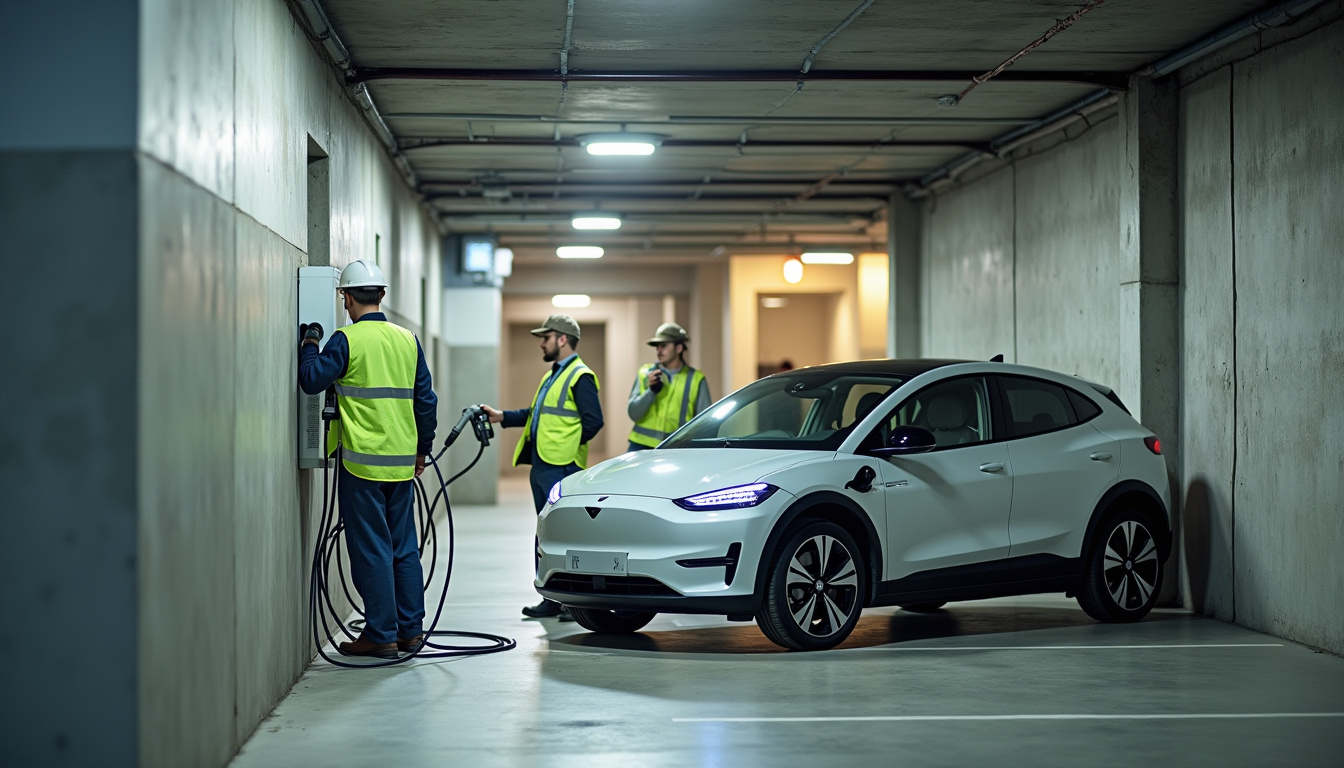 Installation d'une borne de recharge dans un parking de copropriété à Montauban-de-Bretagne