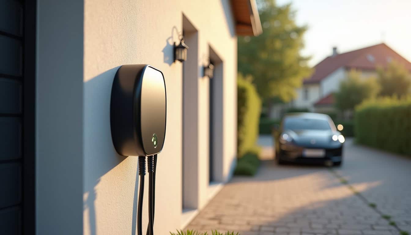 Installation d'une borne de recharge dans un quartier résidentiel de Meyzieu avec maison individuelle et garage