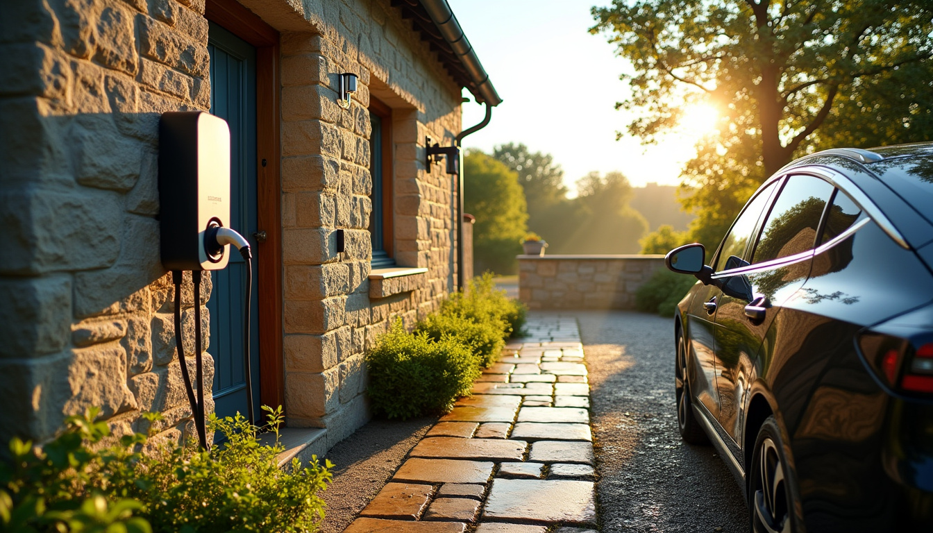 Installation d'une borne de recharge domestique à l'extérieur d'une maison à Nostang