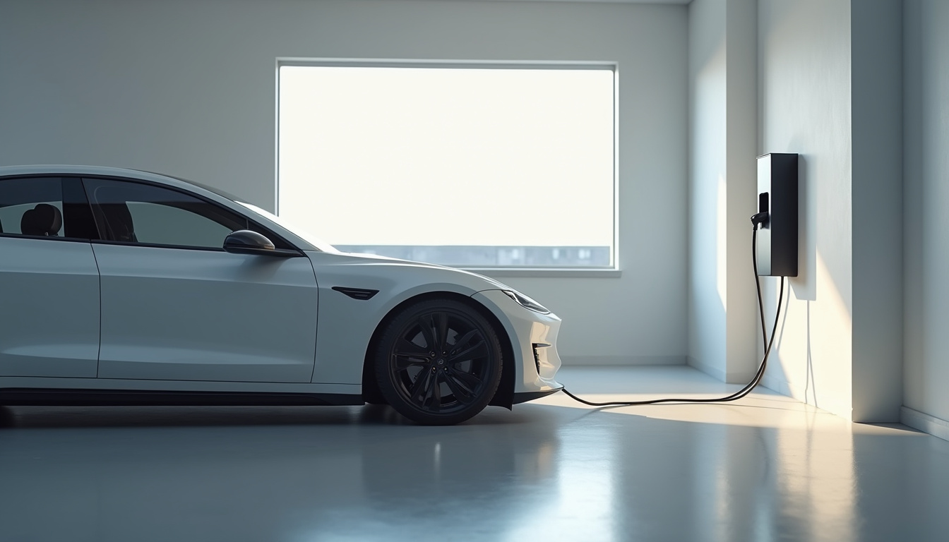 Installation d'une borne de recharge électrique à côté d'une voiture dans un garage