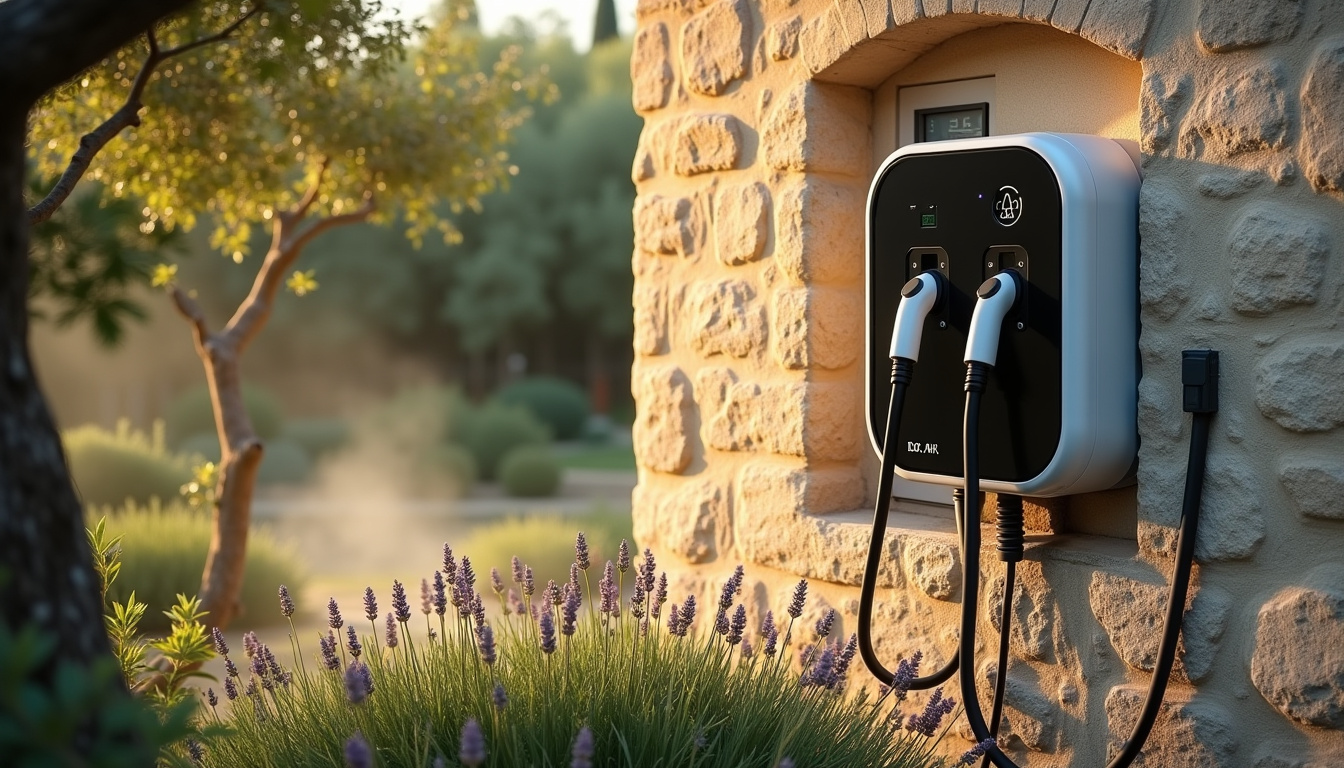 Installation d'une borne de recharge électrique à l'arrière d'une maison avec jardin à La Bégude-de-Mazenc