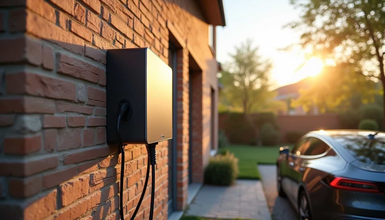 Installation d'une borne de recharge électrique à l'extérieur d'une habitation à Busnes