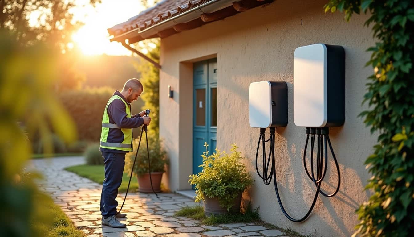 Installation d'une borne de recharge électrique à l'extérieur d'une habitation à Chasné-sur-Illet
