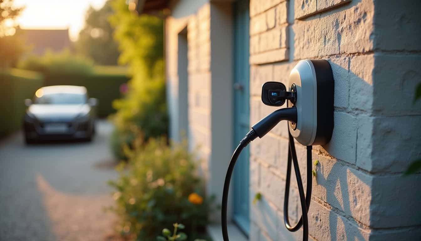 Installation d'une borne de recharge électrique à l'extérieur d'une maison à Cartelègue