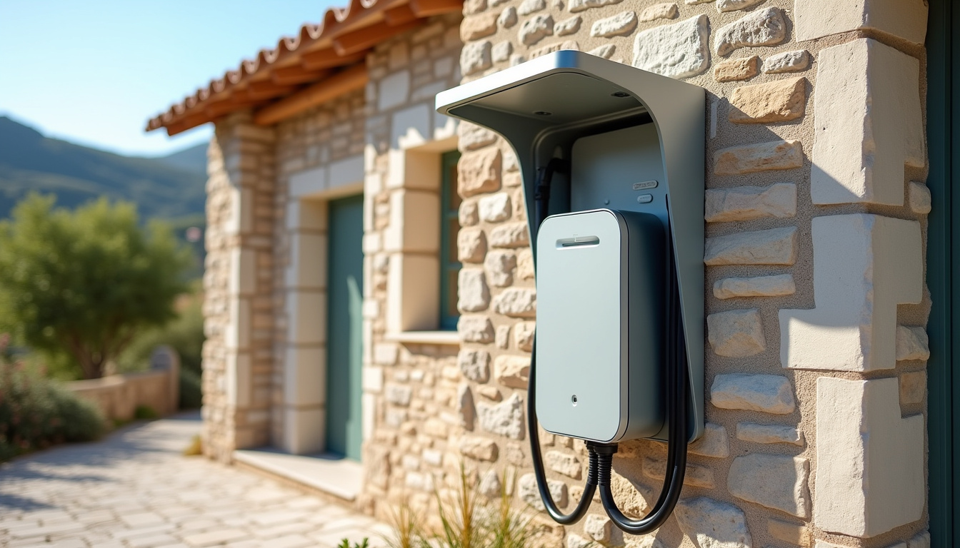 Installation d'une borne de recharge électrique à l'extérieur d'une maison à Cauro, protégée des intempéries