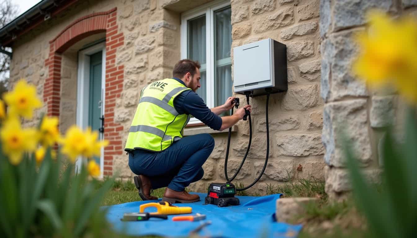 Installation d'une borne de recharge électrique à l'extérieur d'une maison à Entrammes, en conditions réelles
