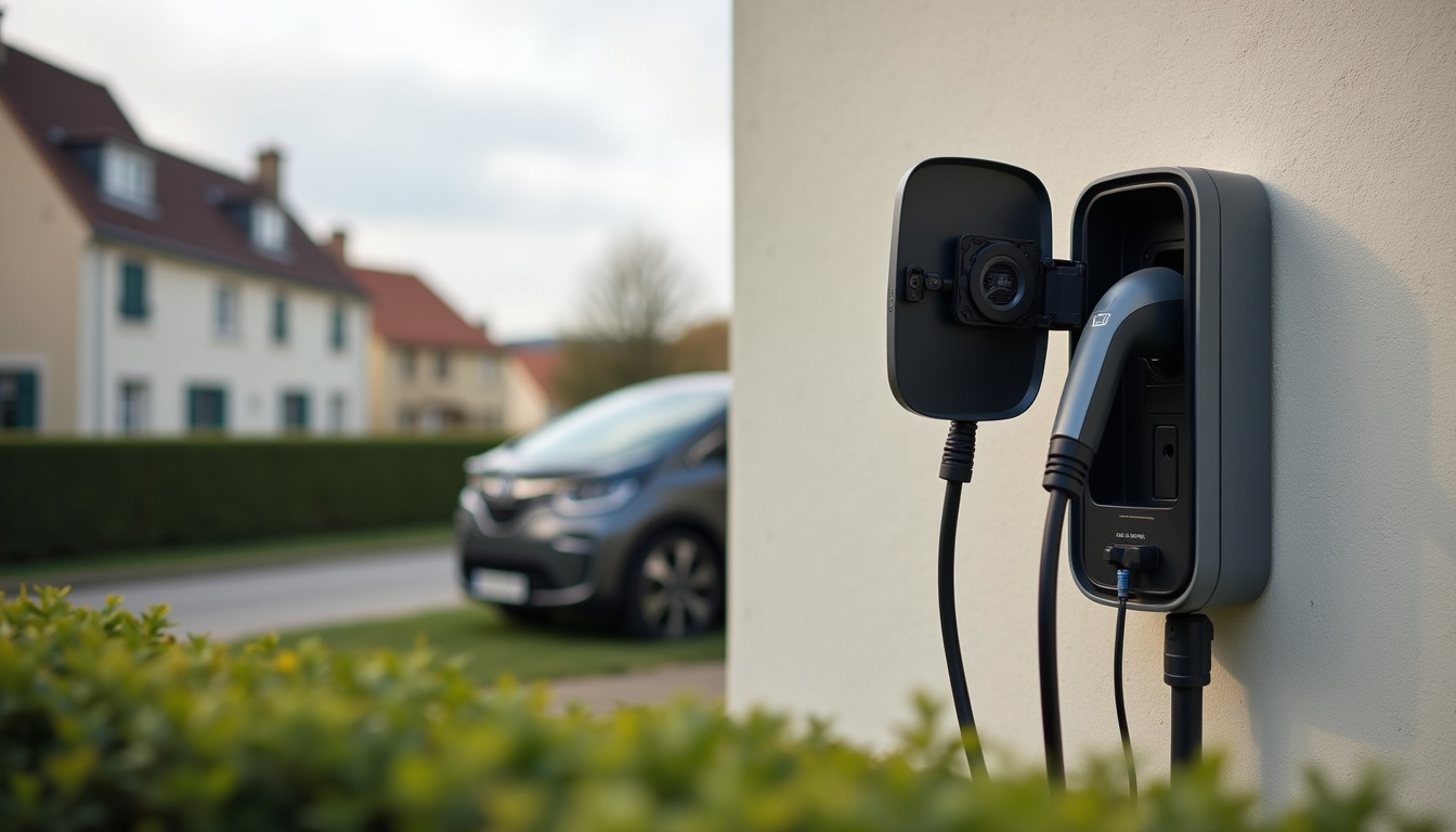 Installation d'une borne de recharge électrique à l'extérieur d'une maison à Férolles