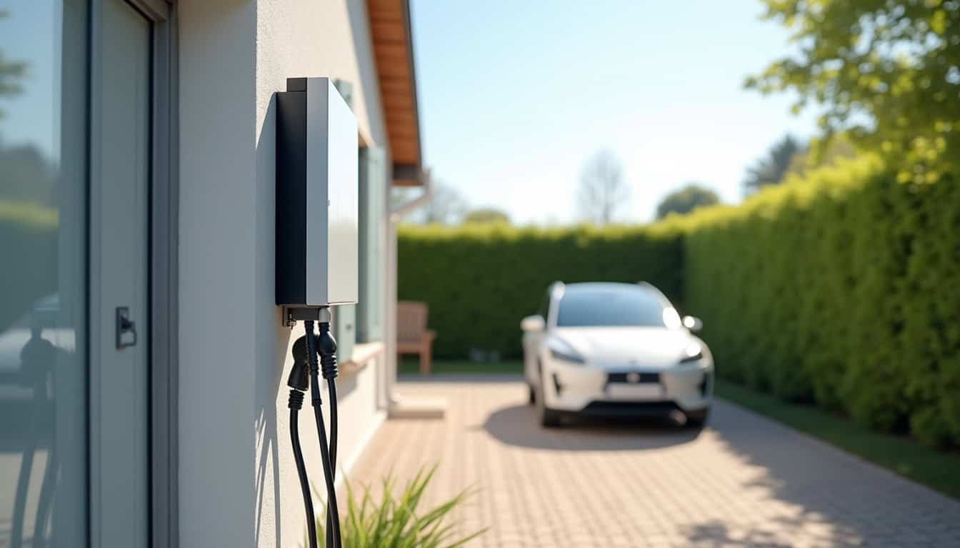 Installation d'une borne de recharge électrique à l'extérieur d'une maison à La Chapelle-Launay