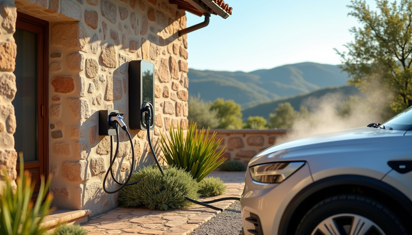 Installation d'une borne de recharge électrique à l'extérieur d'une maison à Le Bousquet-d’Orb