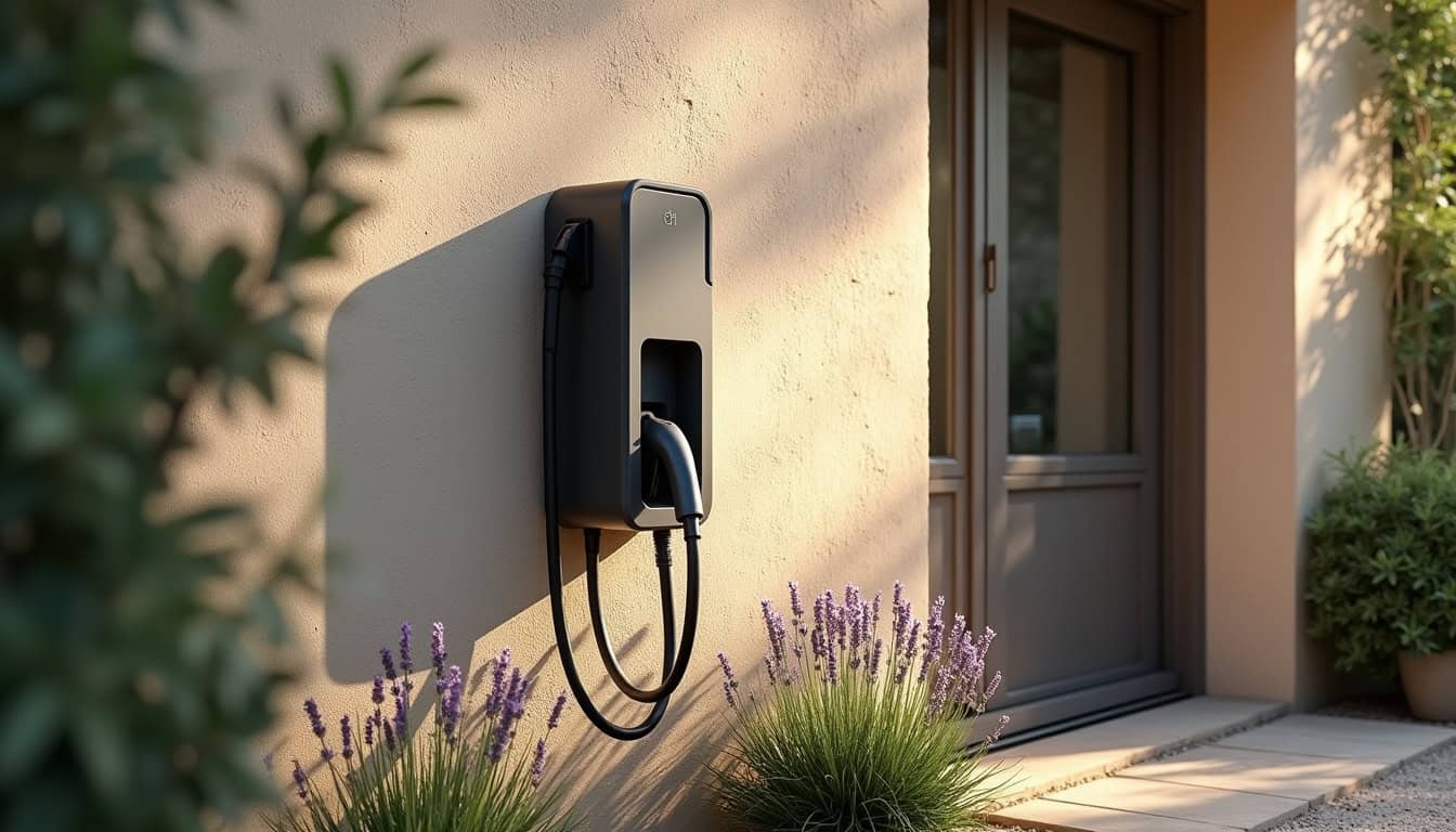 Installation d'une borne de recharge électrique à l'extérieur d'une maison à Luc-sur-Orbieu