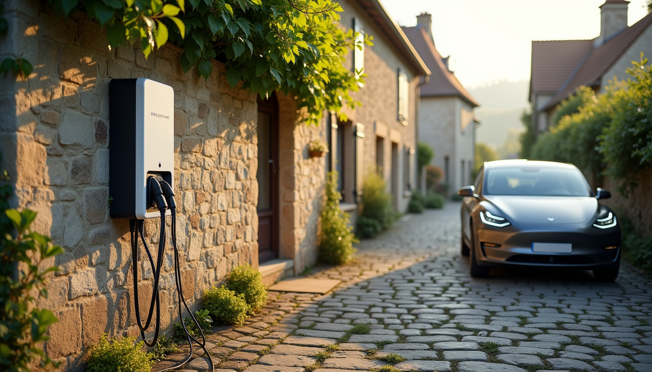 Installation d'une borne de recharge électrique à l'extérieur d'une maison à Saint-Amand-en-Puisaye