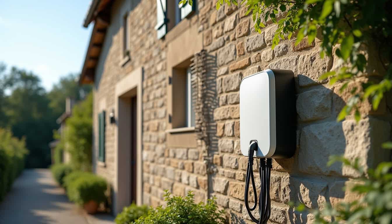 Installation d'une borne de recharge électrique à l'extérieur d'une maison à Saint-Germain-du-Plain