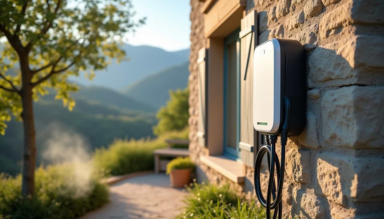 Installation d'une borne de recharge électrique à l'extérieur d'une maison à Saint-Jean-Pla-de-Corts