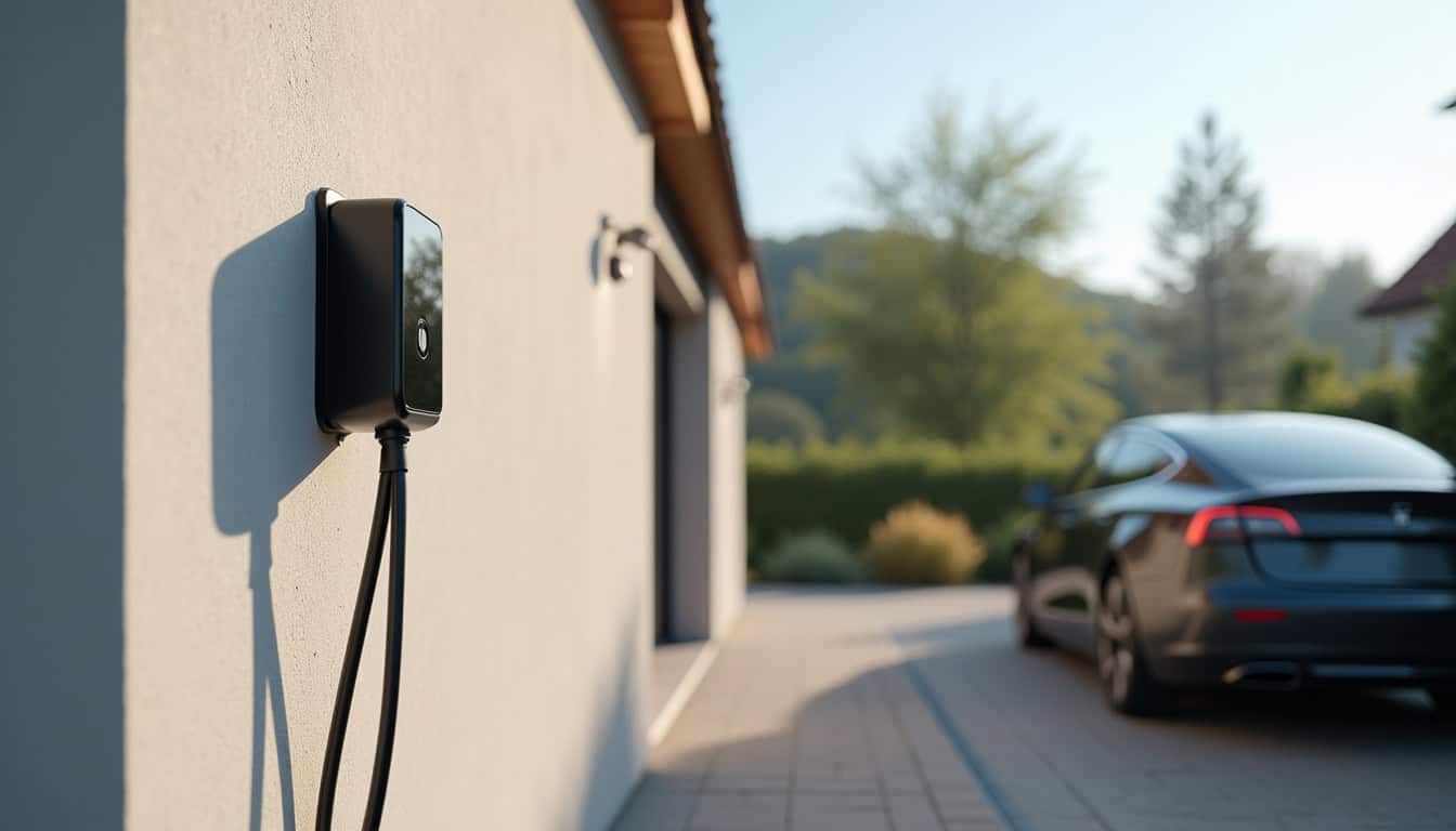 Installation d'une borne de recharge électrique à l'extérieur d'une maison à Saint-Paterne-Racan