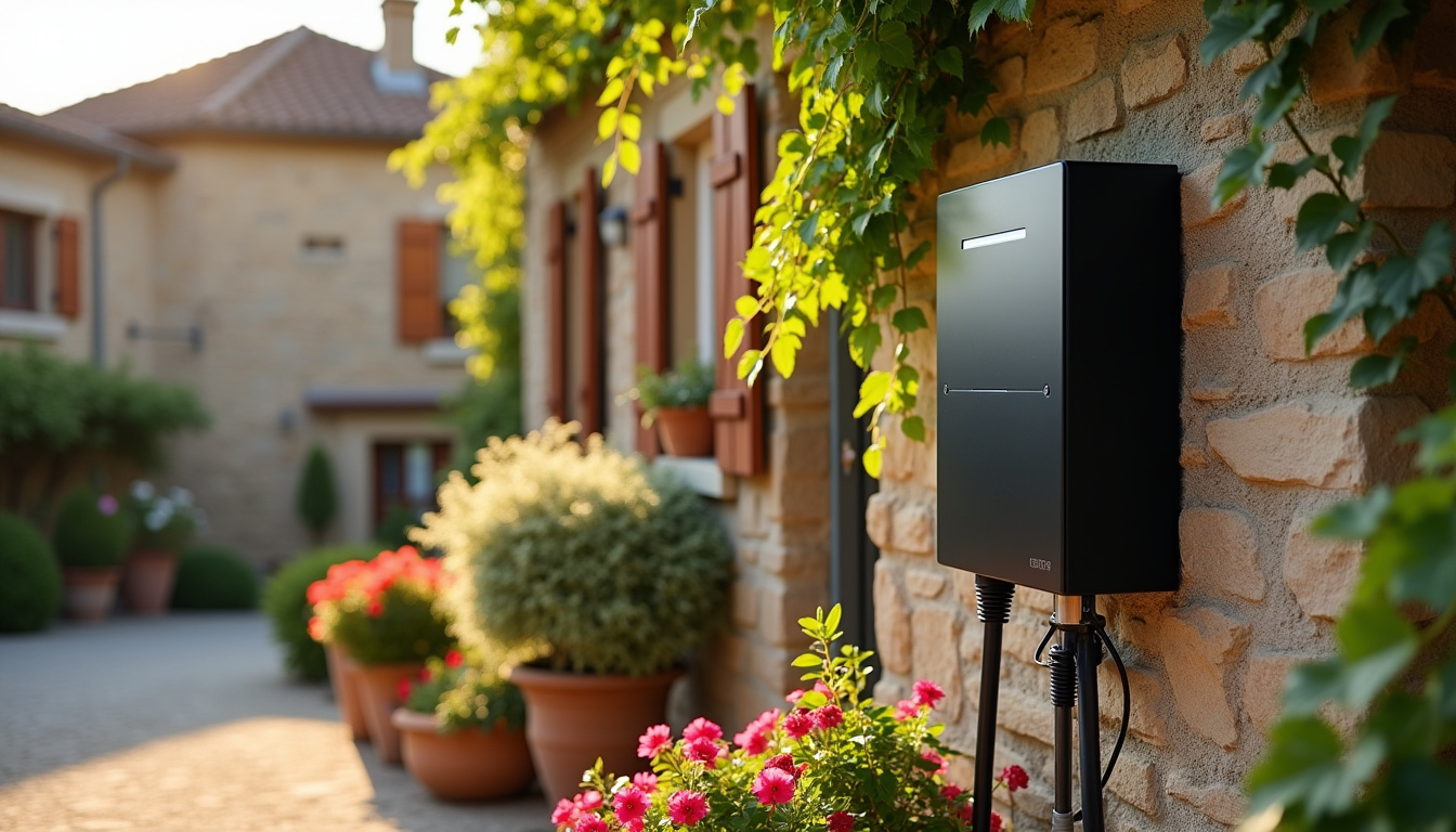 Installation d'une borne de recharge électrique à l'extérieur d'une maison dans un village du Périgord