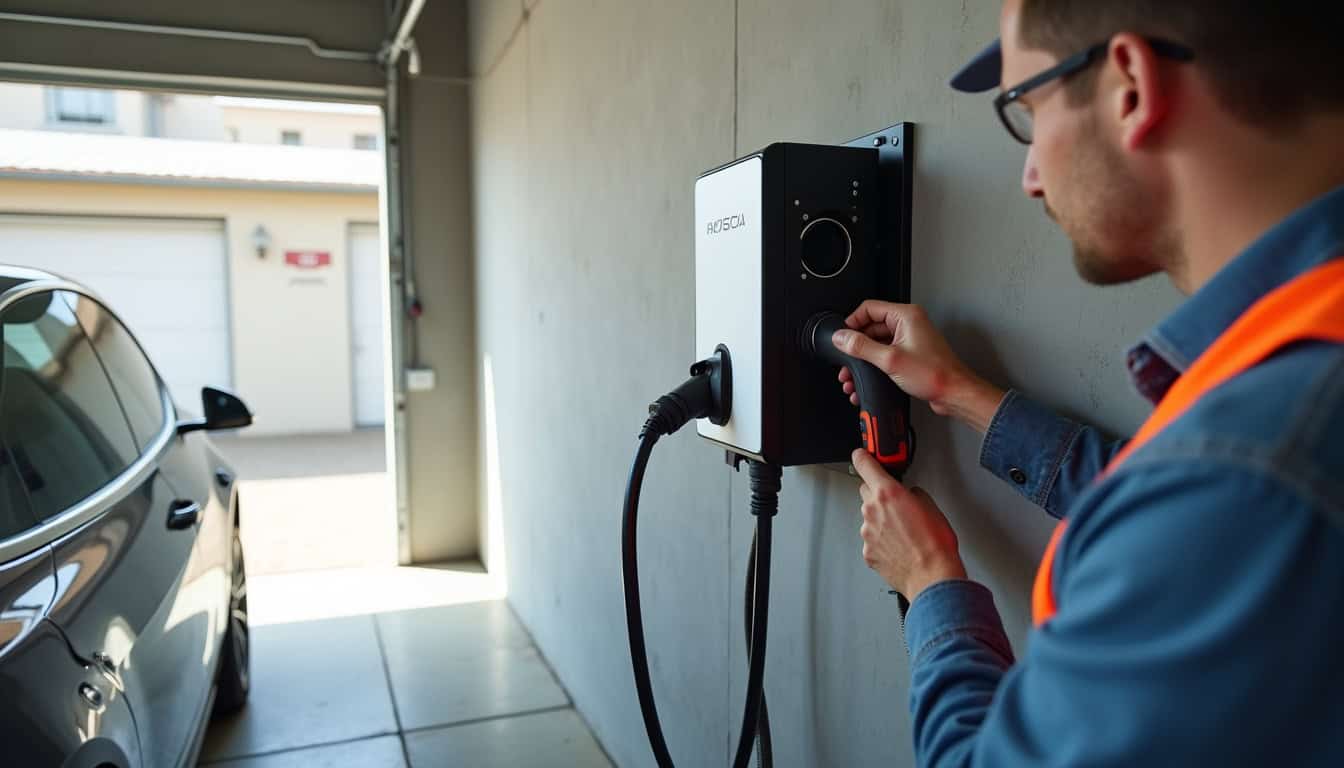 Installation d'une borne de recharge électrique dans un garage à Pomeys